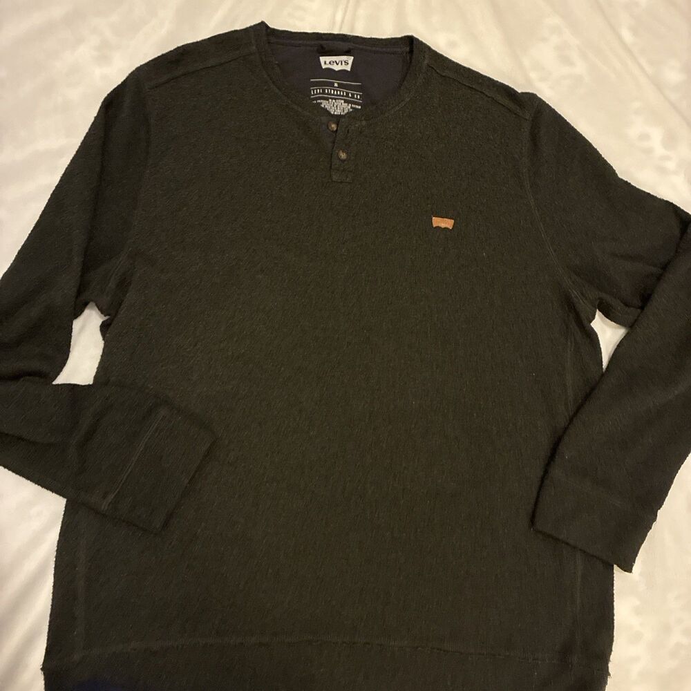 Levi's Henley Sweater Mens XL Dark Gray Black Pullover Long Sleeve Sweater